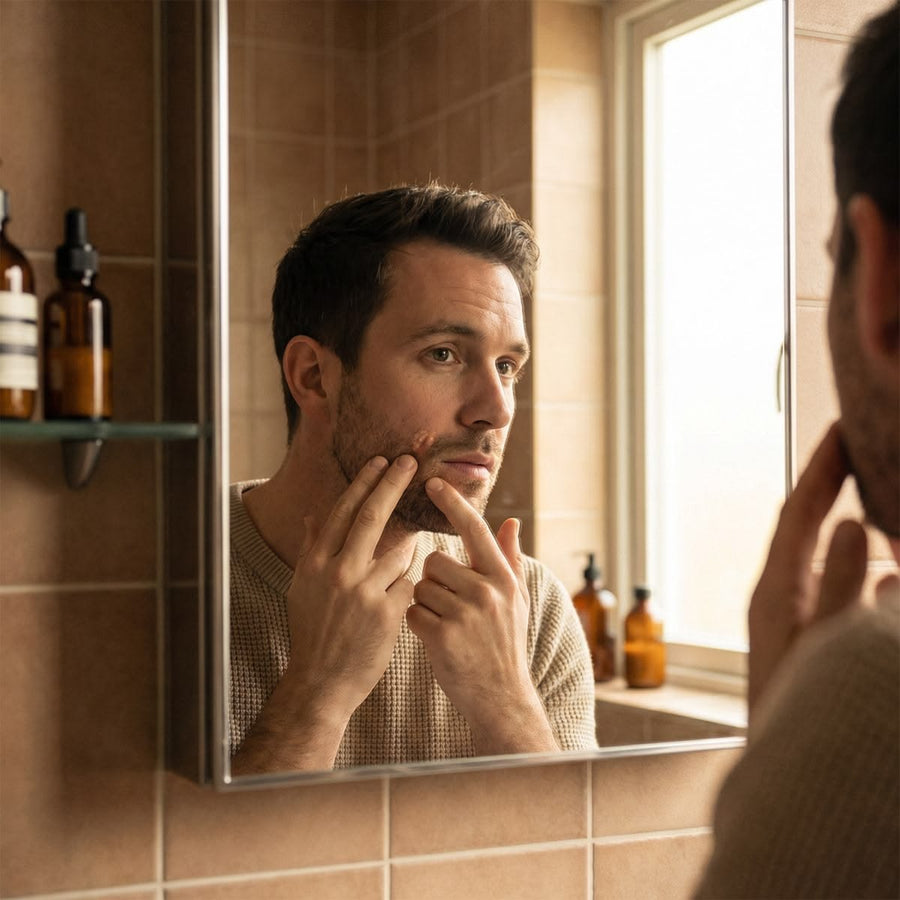 Morning mirror skincare moment