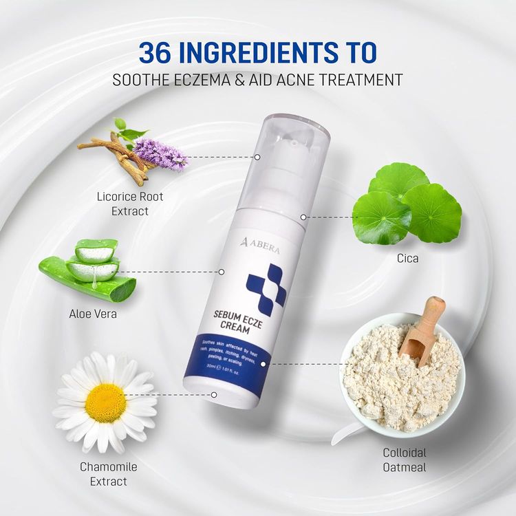 Abera Sebum Ecze Crema - Loción corporal completa para pieles con tendencia a la psoriasis, crema hidratante para eccemas, hidratante corporal, tubo de 1 oz. - Auténtico